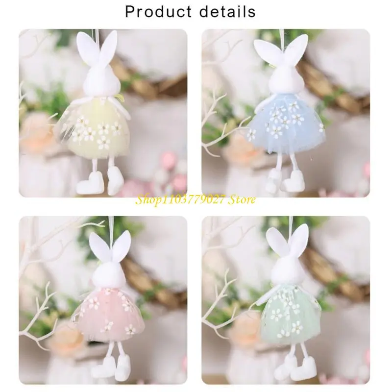 C4DF 4Pcs Holiday Bunnies Ornaments Multicolor Hanging Decorations for Party