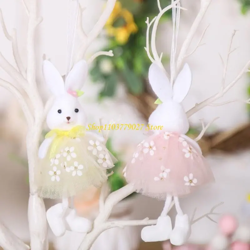 C4DF 4Pcs Holiday Bunnies Ornaments Multicolor Hanging Decorations for Party