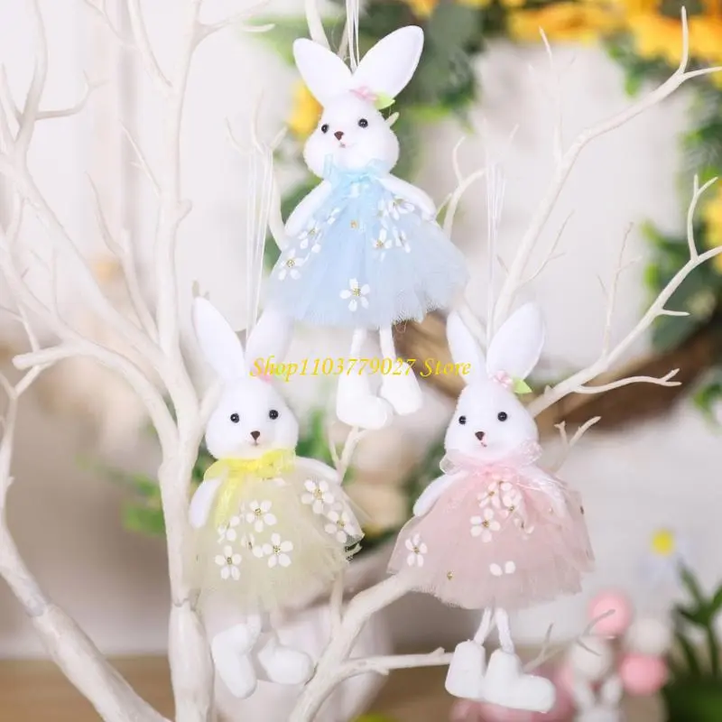 C4DF 4Pcs Holiday Bunnies Ornaments Multicolor Hanging Decorations for Party