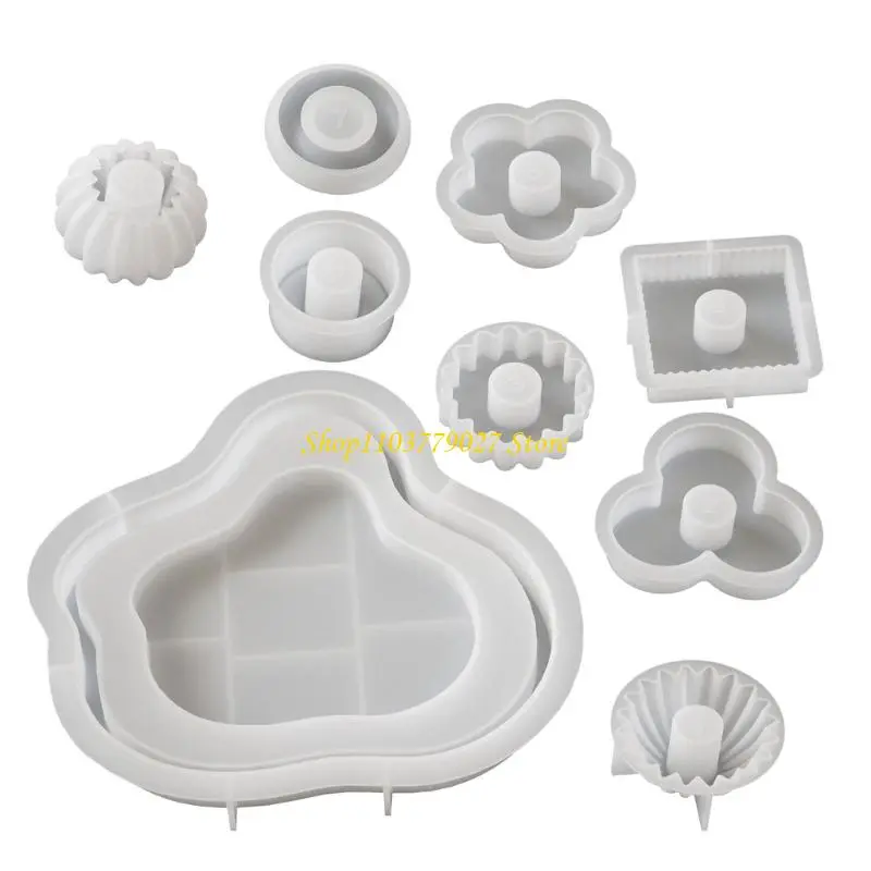 C4DF 9Pcs Stackable Silicone Molds with Resin Tray Molds for Pillars Soap Candy Silicone Chocolate Molds Fondant Molds