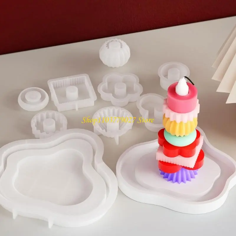 C4DF 9Pcs Stackable Silicone Molds with Resin Tray Molds for Pillars Soap Candy Silicone Chocolate Molds Fondant Molds