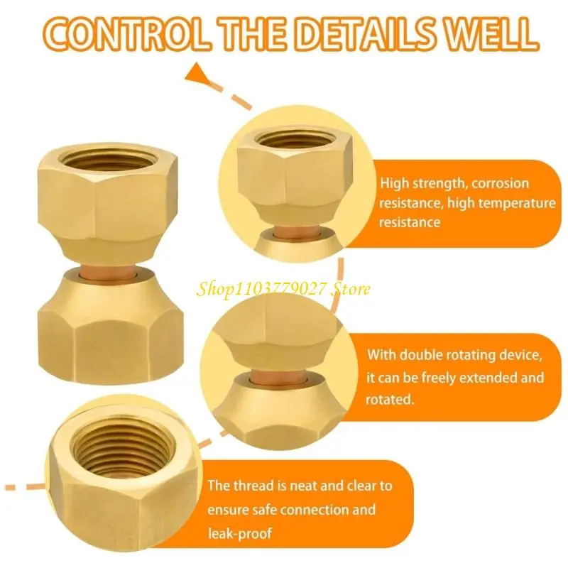 C4DF Portable Sturdy Brass Double Flares Tube Fitting Adapter for Natural Gas Lines 2 Pieces Set Daily Use Easy Installion