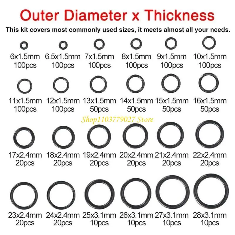 C4DF 1200Pcs Nitrile Rubber O Rings Kits Rubber O Rings Sealing Gasket Washer Seal Assortment Set Resist Oil and Heat O Rings
