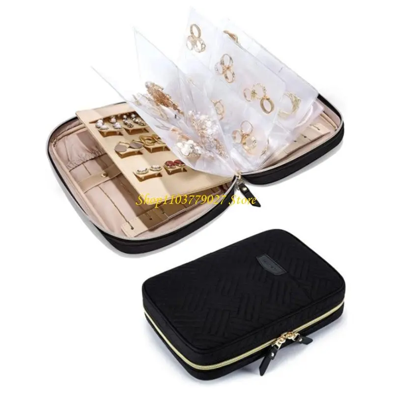 C4DF Jewelry Holder Binder Book Travel Case with Clear Pockets Necklace Earrings Bracelet Storage Box Zippered Organizers Bag