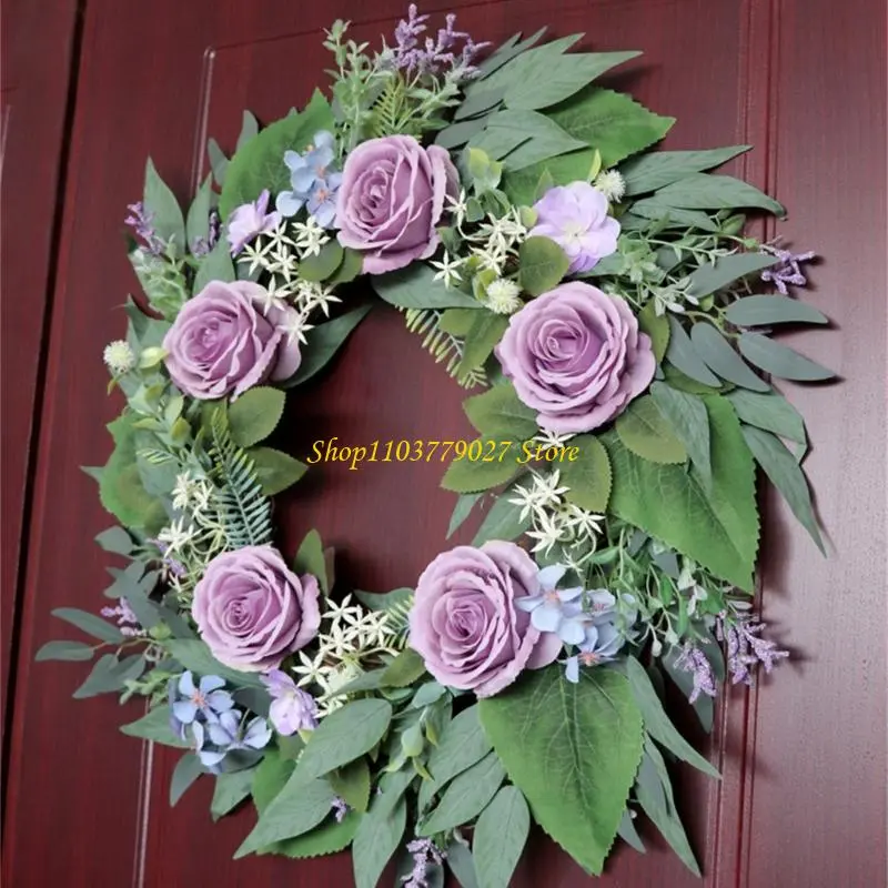 C4DF Realistic Artificial Rose Wreath for Wedding Valentines Indoor and Outdoor Use