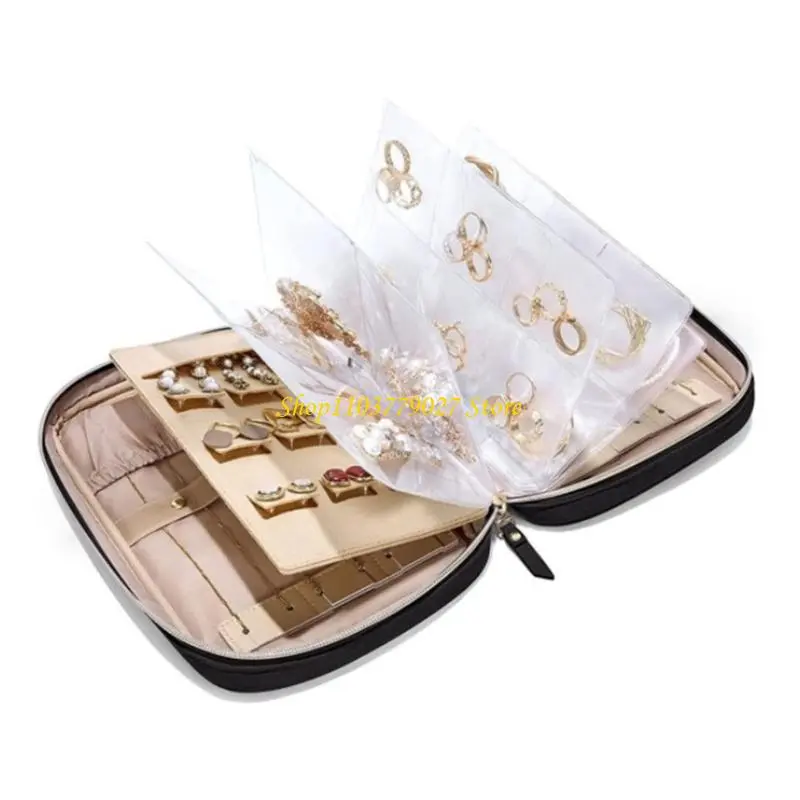 C4DF Jewelry Holder Binder Book Travel Case with Clear Pockets Necklace Earrings Bracelet Storage Box Zippered Organizers Bag