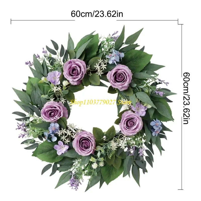 C4DF Realistic Artificial Rose Wreath for Wedding Valentines Indoor and Outdoor Use