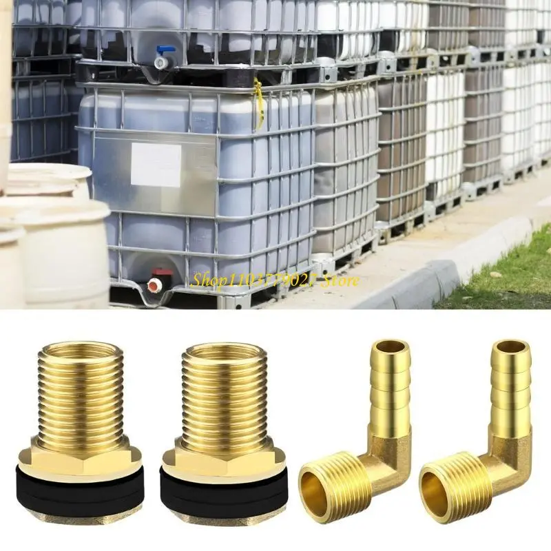 C4DF Brass Barrels Fittings with Rubber Seals Water tanks Connectors Corrosion Resistant Adapter Presions for Water Tanks