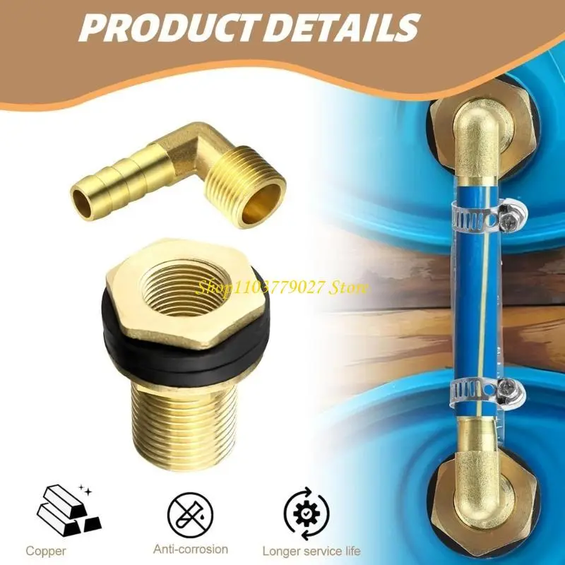 C4DF Brass Barrels Fittings with Rubber Seals Water tanks Connectors Corrosion Resistant Adapter Presions for Water Tanks