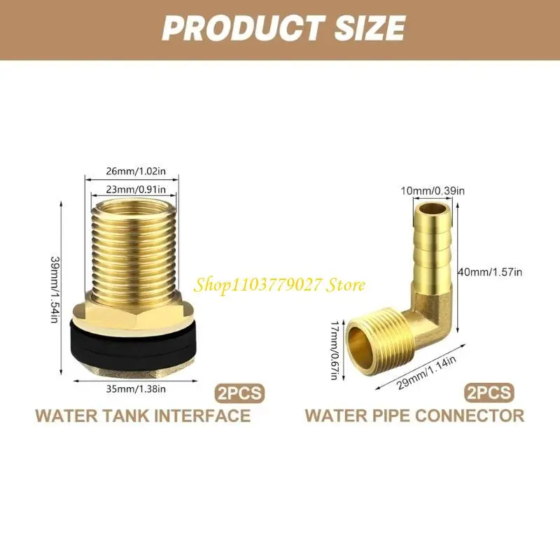 C4DF Brass Barrels Fittings with Rubber Seals Water tanks Connectors Corrosion Resistant Adapter Presions for Water Tanks
