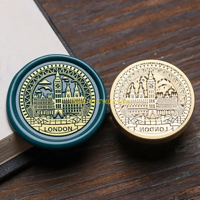 C4DF Vintage Seal Stamp Head with City Landmark Building Pattern for Seal Envelope Card Scrapbooking Craft Embellishment