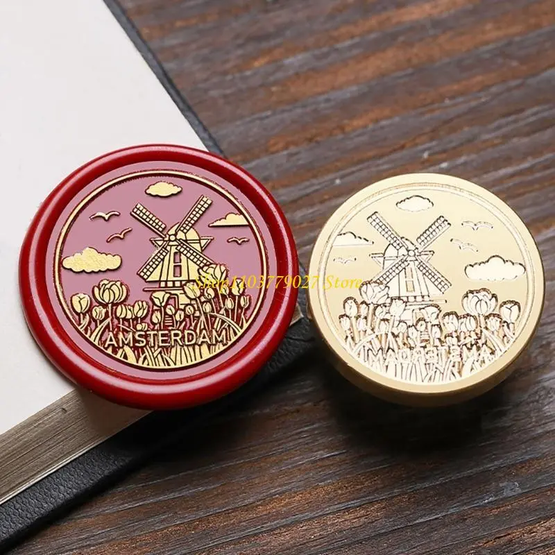 C4DF Vintage Seal Stamp Head with City Landmark Building Pattern for Seal Envelope Card Scrapbooking Craft Embellishment