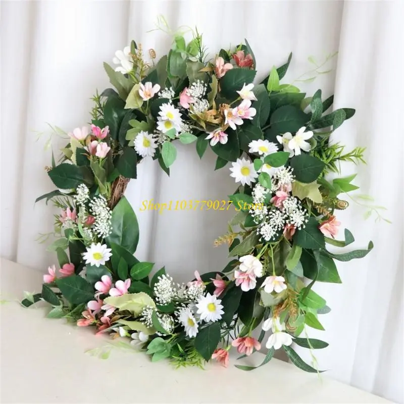 C4DF Artificial Flower Wreath Spring Wreath Plant Decoration for Indoor and Outdoor