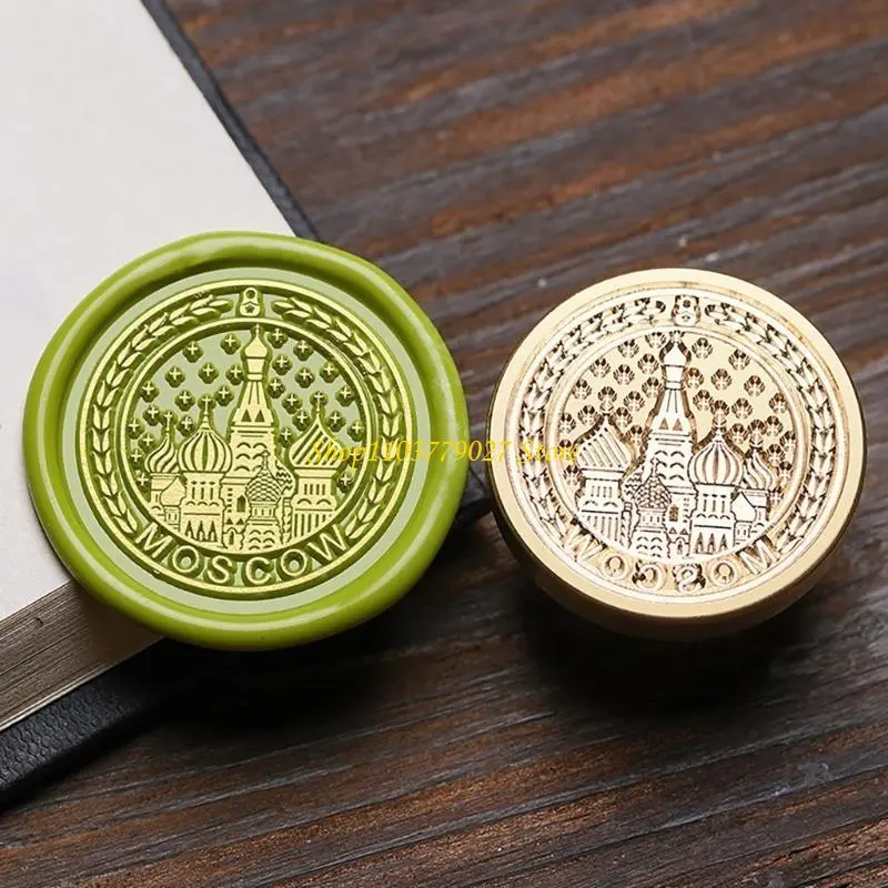 C4DF Vintage Seal Stamp Head with City Landmark Building Pattern for Seal Envelope Card Scrapbooking Craft Embellishment