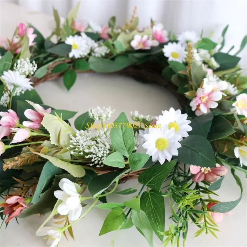 C4DF Artificial Flower Wreath Spring Wreath Plant Decoration for Indoor and Outdoor