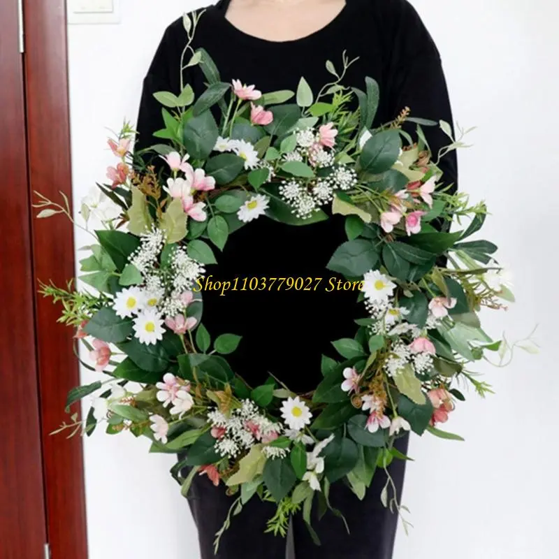 C4DF Artificial Flower Wreath Spring Wreath Plant Decoration for Indoor and Outdoor