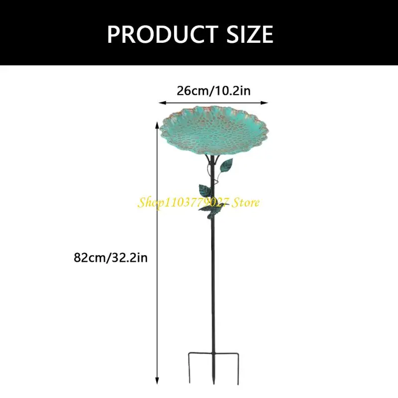 C4DF Outdoor Bird Bath Bowl with Bird Ornaments for Garden Decors Durable Metal Construction Stable Prongs Base