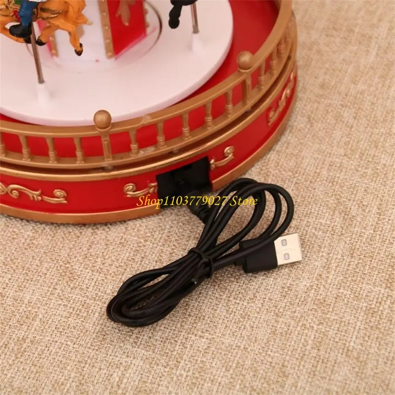 C4DF LED Illuminating Rotating Music Box Christmas Carousels Decoration Ornament with Melodies for Family Gatherings Gift