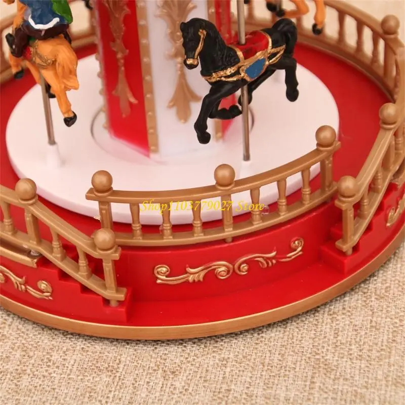 C4DF LED Illuminating Rotating Music Box Christmas Carousels Decoration Ornament with Melodies for Family Gatherings Gift
