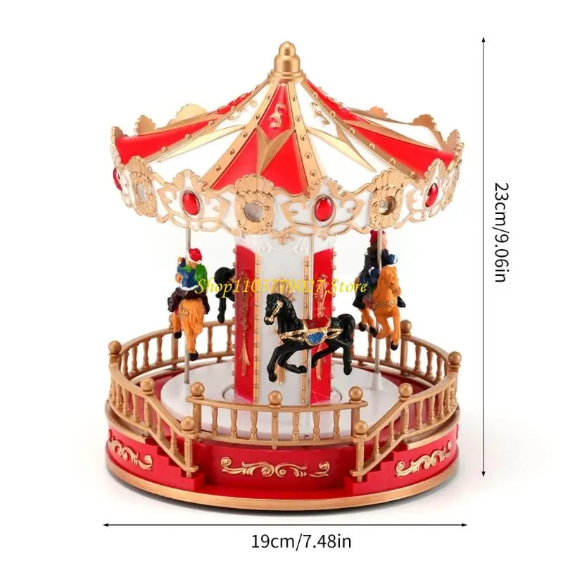 C4DF LED Illuminating Rotating Music Box Christmas Carousels Decoration Ornament with Melodies for Family Gatherings Gift