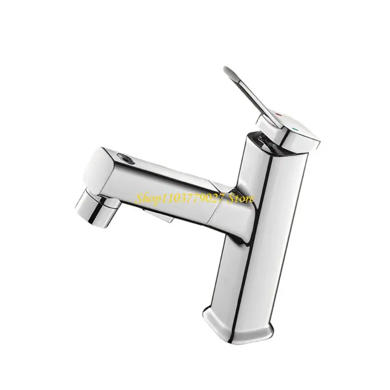 C4DF Brass Bathroom Sink Faucet Modern Pulls out Faucet Single Handle Hot and Cold Water Mixer Tap Easy to Install