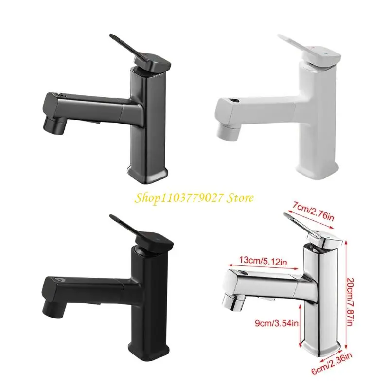 C4DF Brass Bathroom Sink Faucet Modern Pulls out Faucet Single Handle Hot and Cold Water Mixer Tap Easy to Install