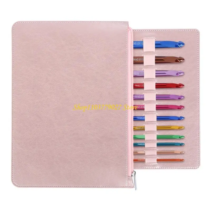 C4DF Aluminum Tunisian Crochet Hook Needle with Leather Case for Knitting Weaving