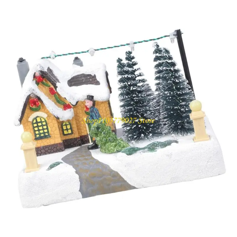 C4DF Resins Christmas Ornaments With Multicolors Light Melodies Battery USB Operated Home Gift