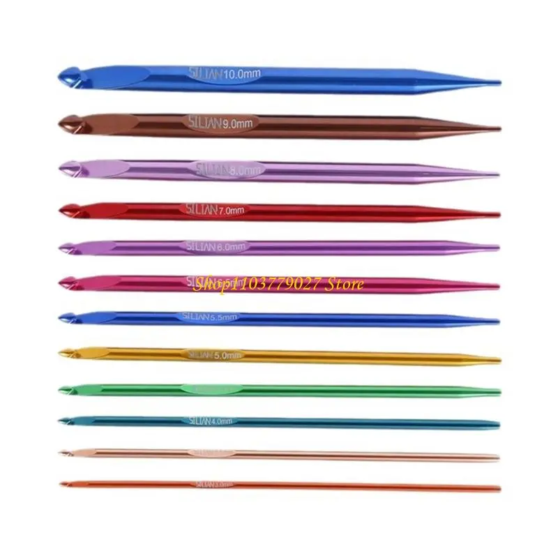 C4DF Aluminum Tunisian Crochet Hook Needle with Leather Case for Knitting Weaving