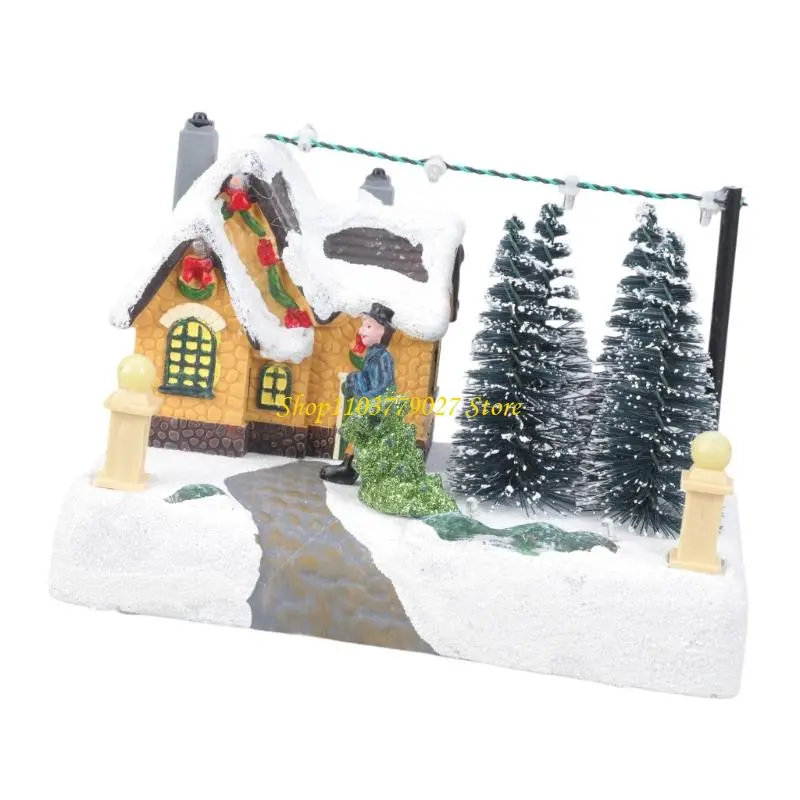 C4DF Resins Christmas Ornaments With Multicolors Light Melodies Battery USB Operated Home Gift