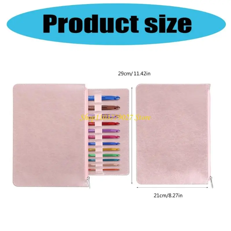C4DF Aluminum Tunisian Crochet Hook Needle with Leather Case for Knitting Weaving