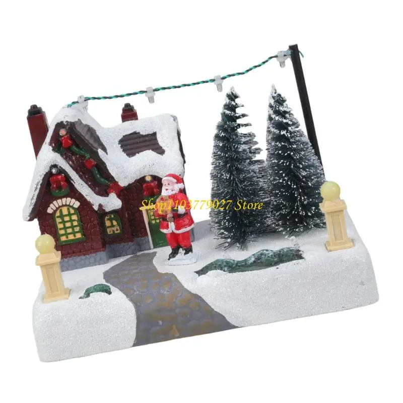 C4DF Resins Christmas Ornaments With Multicolors Light Melodies Battery USB Operated Home Gift