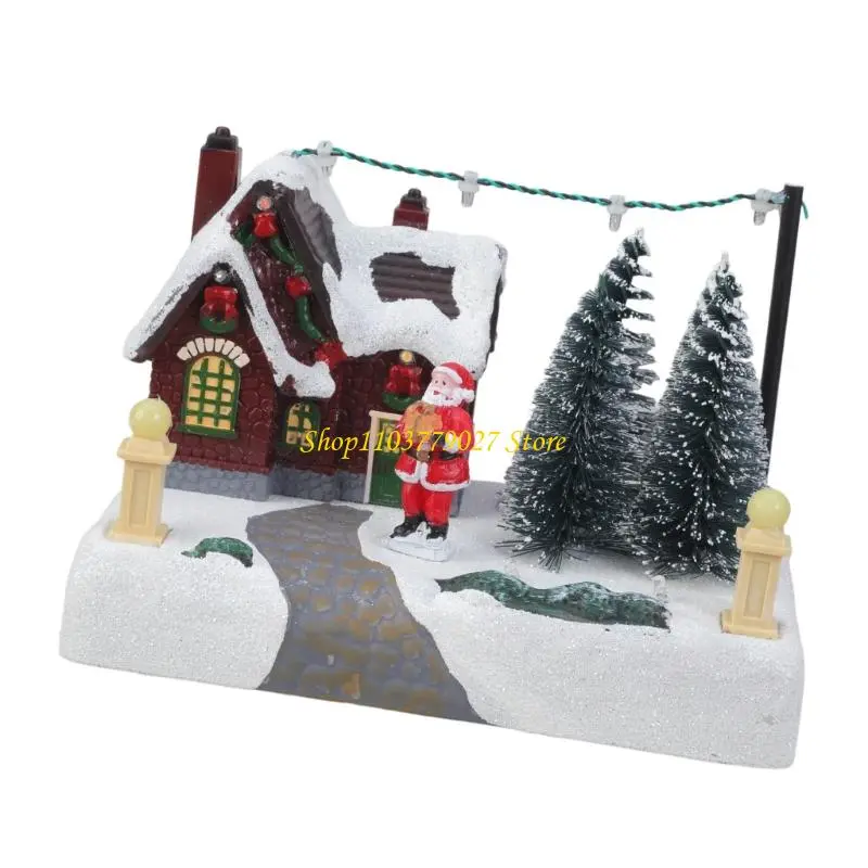 C4DF Resins Christmas Ornaments With Multicolors Light Melodies Battery USB Operated Home Gift