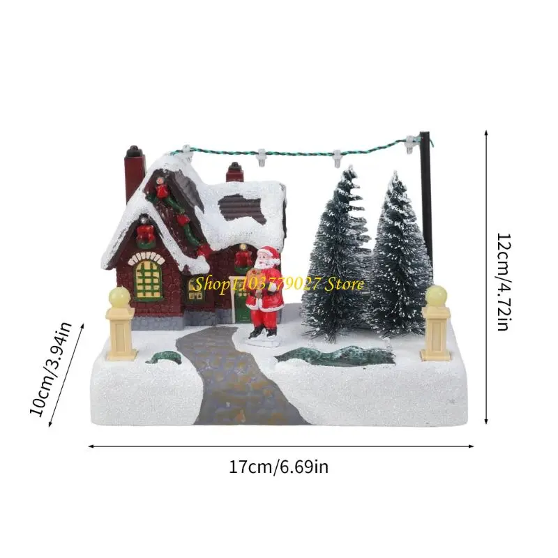 C4DF Resins Christmas Ornaments With Multicolors Light Melodies Battery USB Operated Home Gift