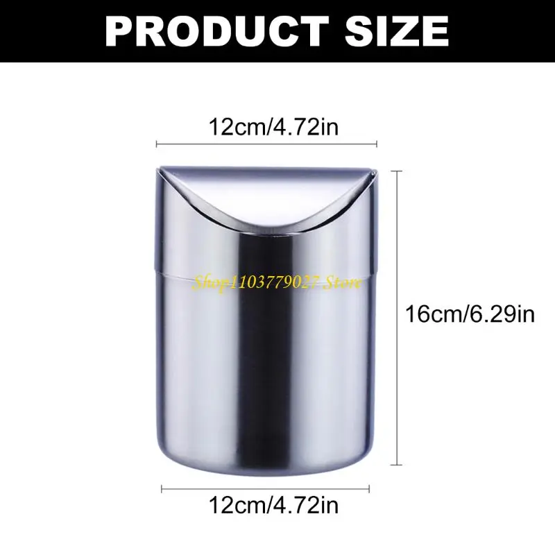 C4DF Miniature Stainless Steels Waste Container Swing Lid Bin Bathroom and Office Use