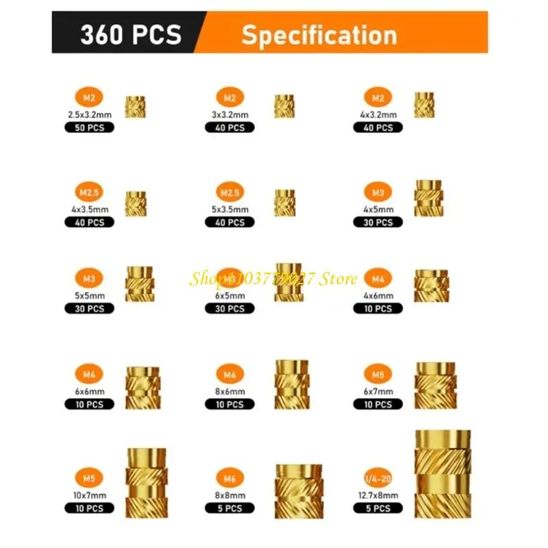 C4DF Brass Knurled Inserts 335/360pcs for Professional and Plastic Projects