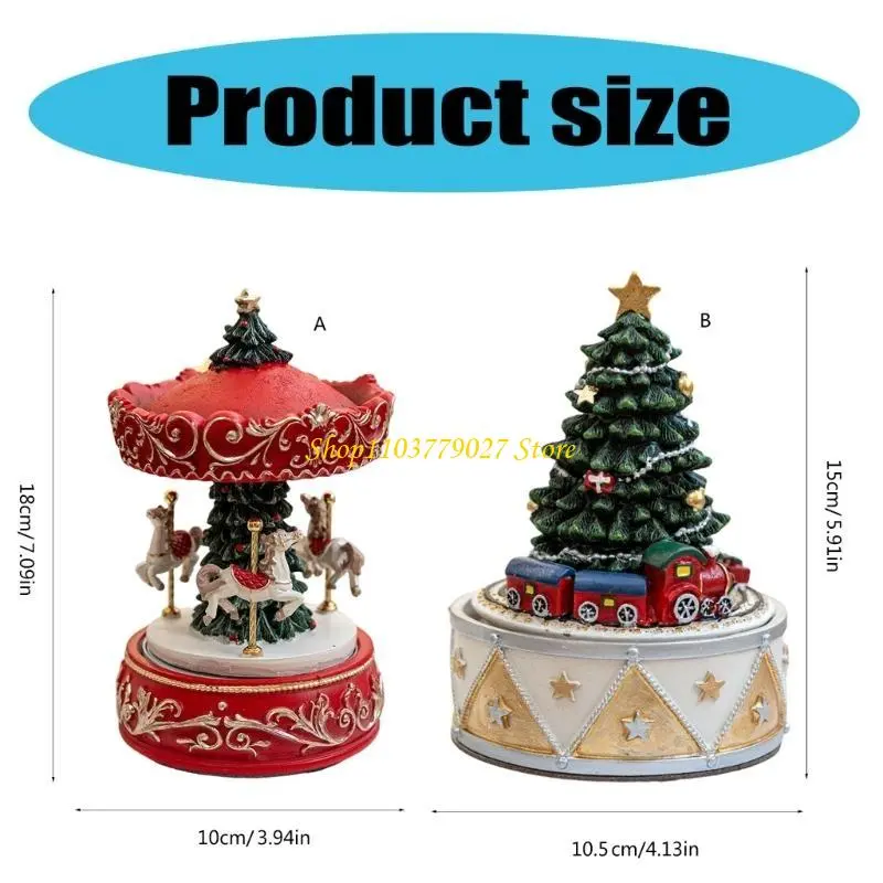 C4DF Christmas Resins Carousels Rotating Christmas Tree Musical Box for Home Decoration