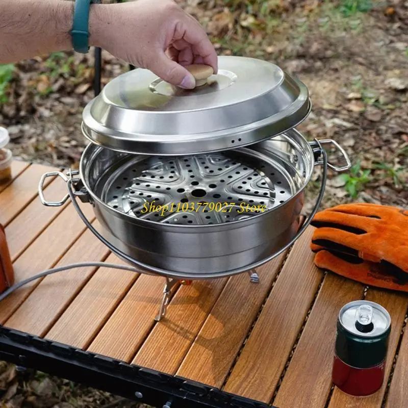 C4DF Kitchen Steamers Pots Multifuntional Fish Steaming Pans 304Stainless Steel Texture Outdoor Use for Cooking Vegetables
