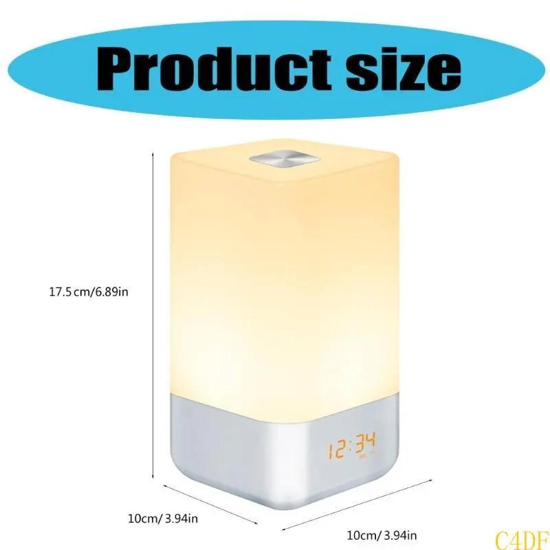 C4DF Wake Up Light Alarm Clock Bedsides Lamp With Sunrising Sunset Simulation For Natural Awake Bedsides Table Lamp