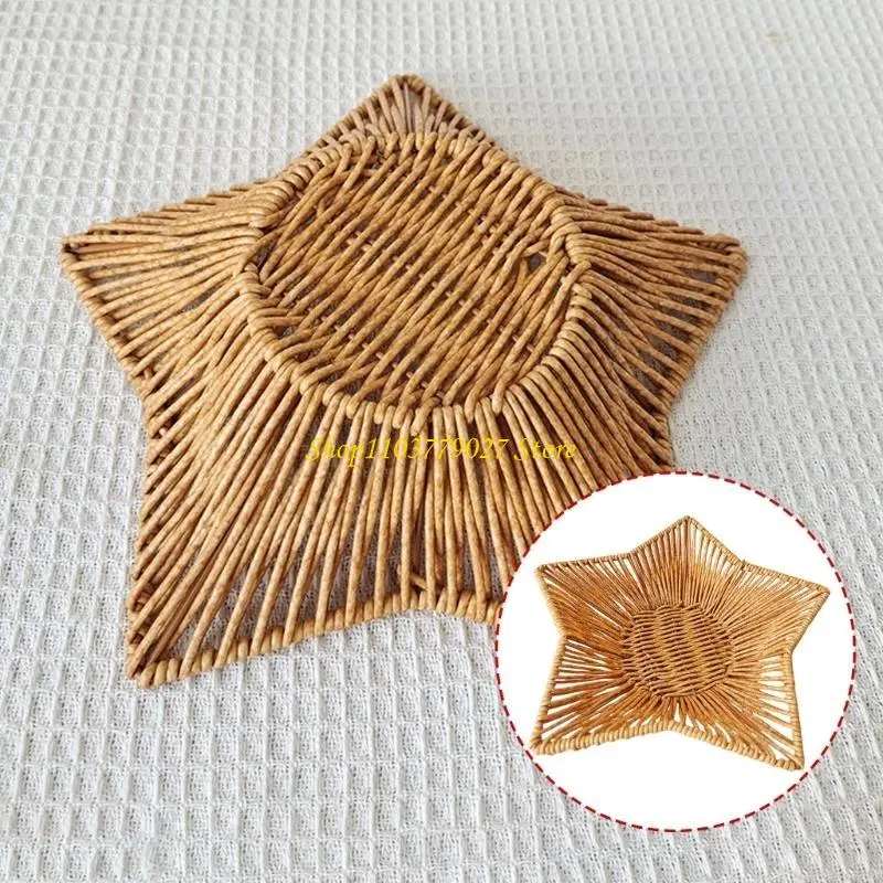 C4DF Large Capacity Imitation Rattan Storage Basket Multipurpose Star Shaped Bread Serving Tray Desktop Snacks Organiser