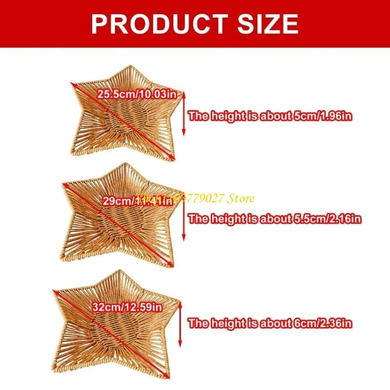 C4DF Large Capacity Imitation Rattan Storage Basket Multipurpose Star Shaped Bread Serving Tray Desktop Snacks Organiser
