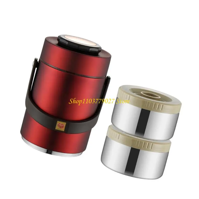 C4DF Insulated Nonrust Steel Food Jar With 3 Layer Compartments Leak proof Portable Lunch Container Hot Cold Meals