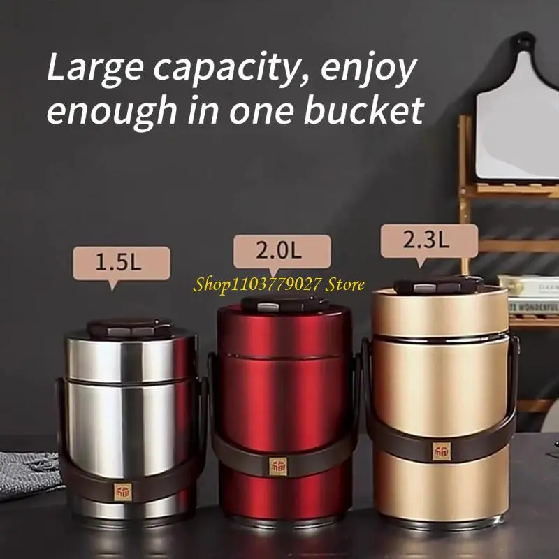 C4DF Insulated Nonrust Steel Food Jar With 3 Layer Compartments Leak proof Portable Lunch Container Hot Cold Meals
