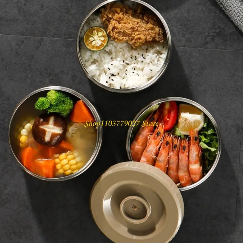 C4DF Insulated Nonrust Steel Food Jar With 3 Layer Compartments Leak proof Portable Lunch Container Hot Cold Meals