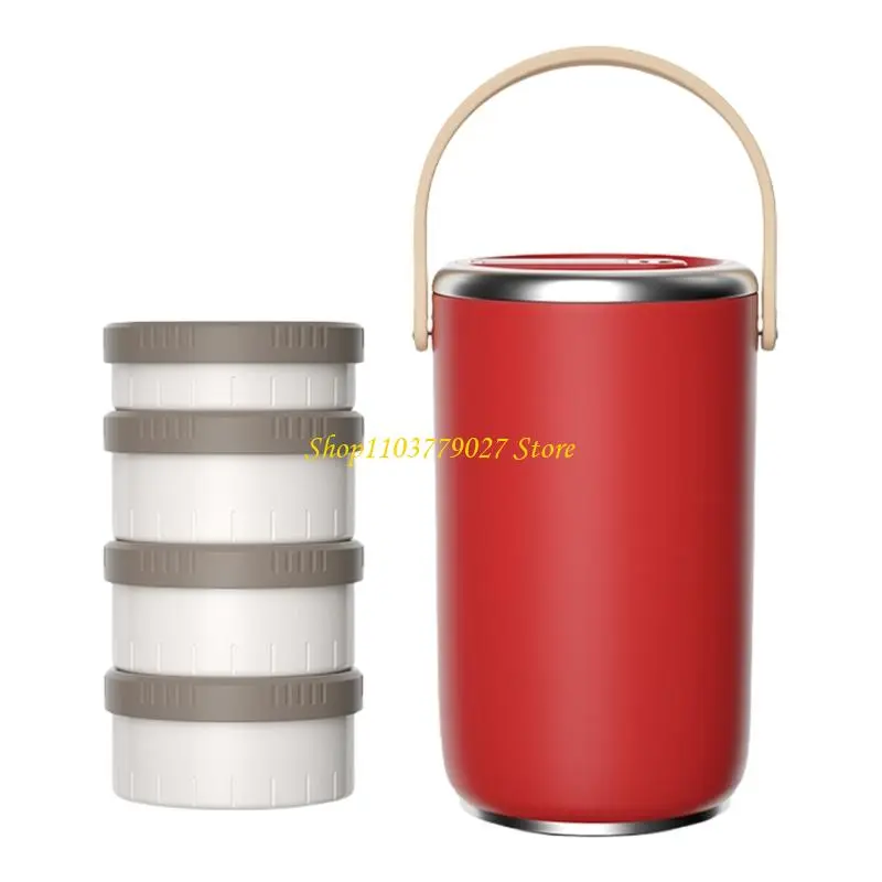 C4DF Bentos Lunch Box with Handle Large Capacity Stainless Steel Insulated Container with Stackable Compartment