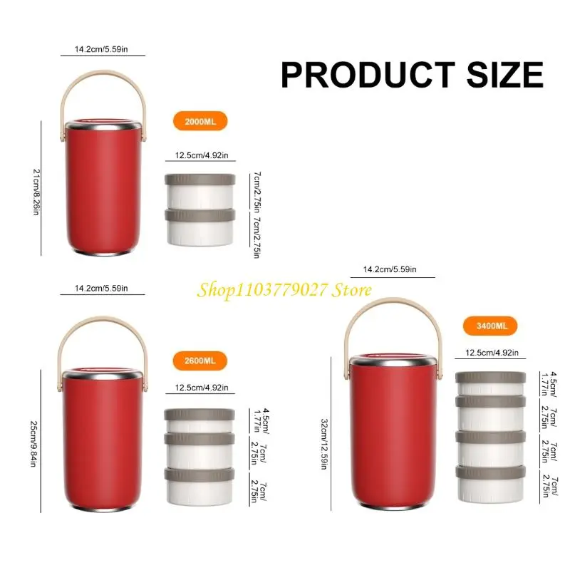 C4DF Bentos Lunch Box with Handle Large Capacity Stainless Steel Insulated Container with Stackable Compartment