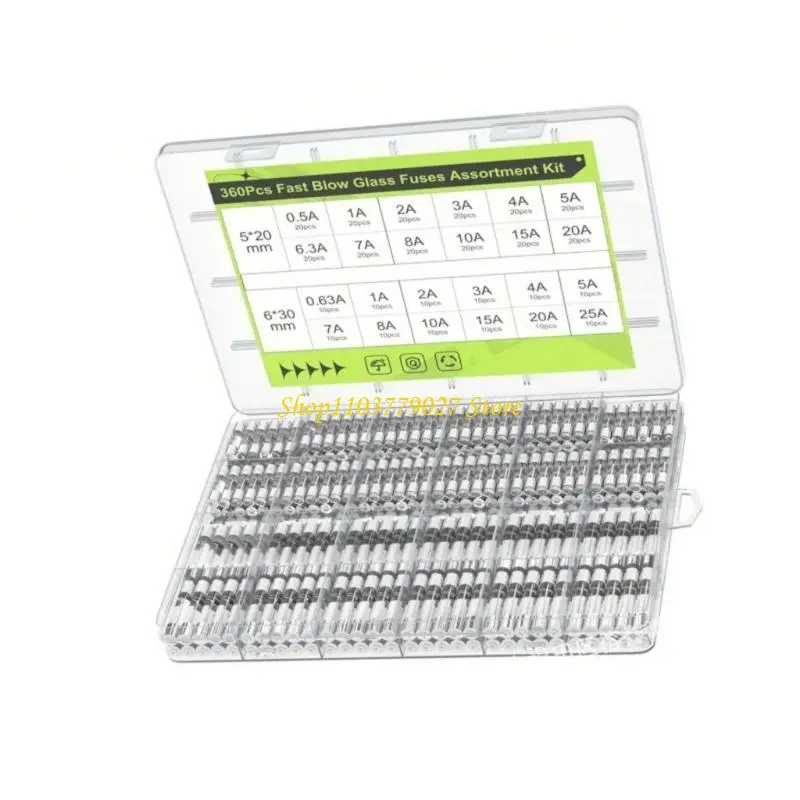 C4DF 360pcs Glass Plug Top Fuses Mixed Amp Tube Fuses for Household Electrical Use