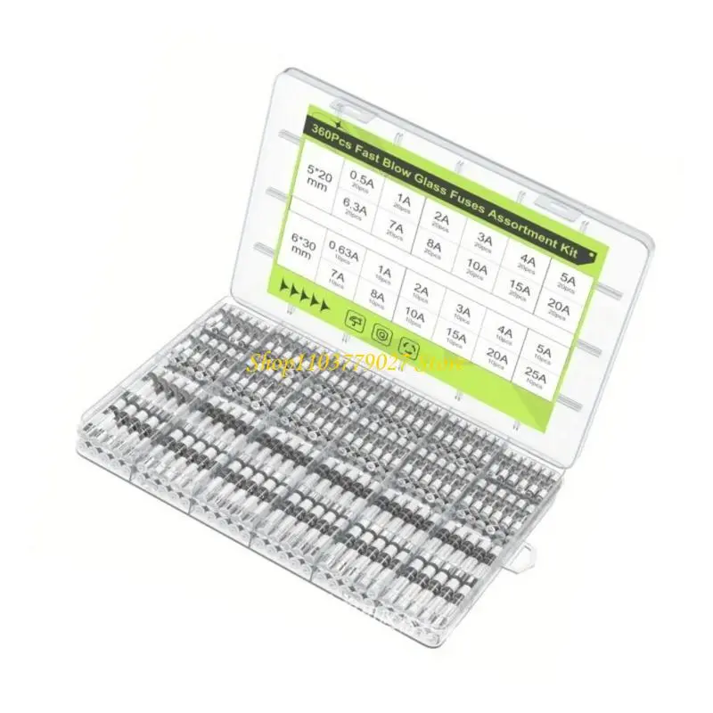 C4DF 360pcs Glass Plug Top Fuses Mixed Amp Tube Fuses for Household Electrical Use