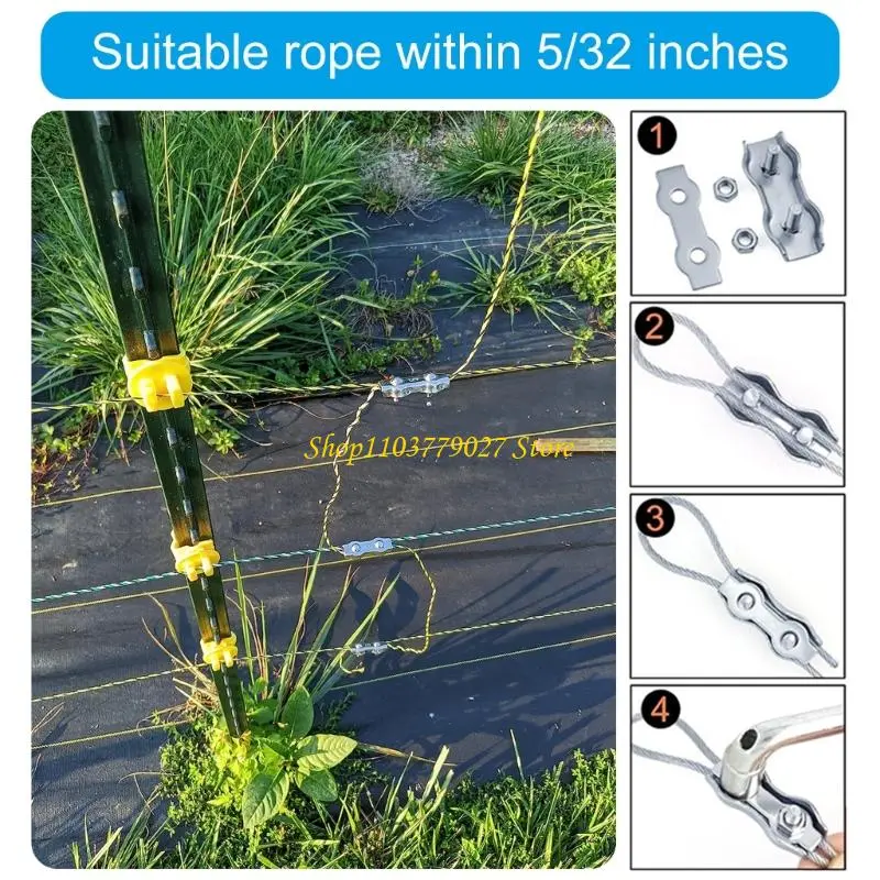 C4DF Multipurpose Cable Clamps Accessory for Sturdy Metal Wire Rope In Electrical Fence Systems Easy Installion Designs