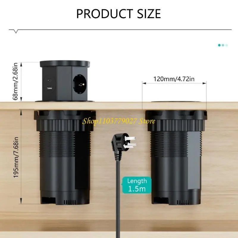 C4DF Lifting Socket Power Outlet Cordless Desk USB Charging Countertops Socket